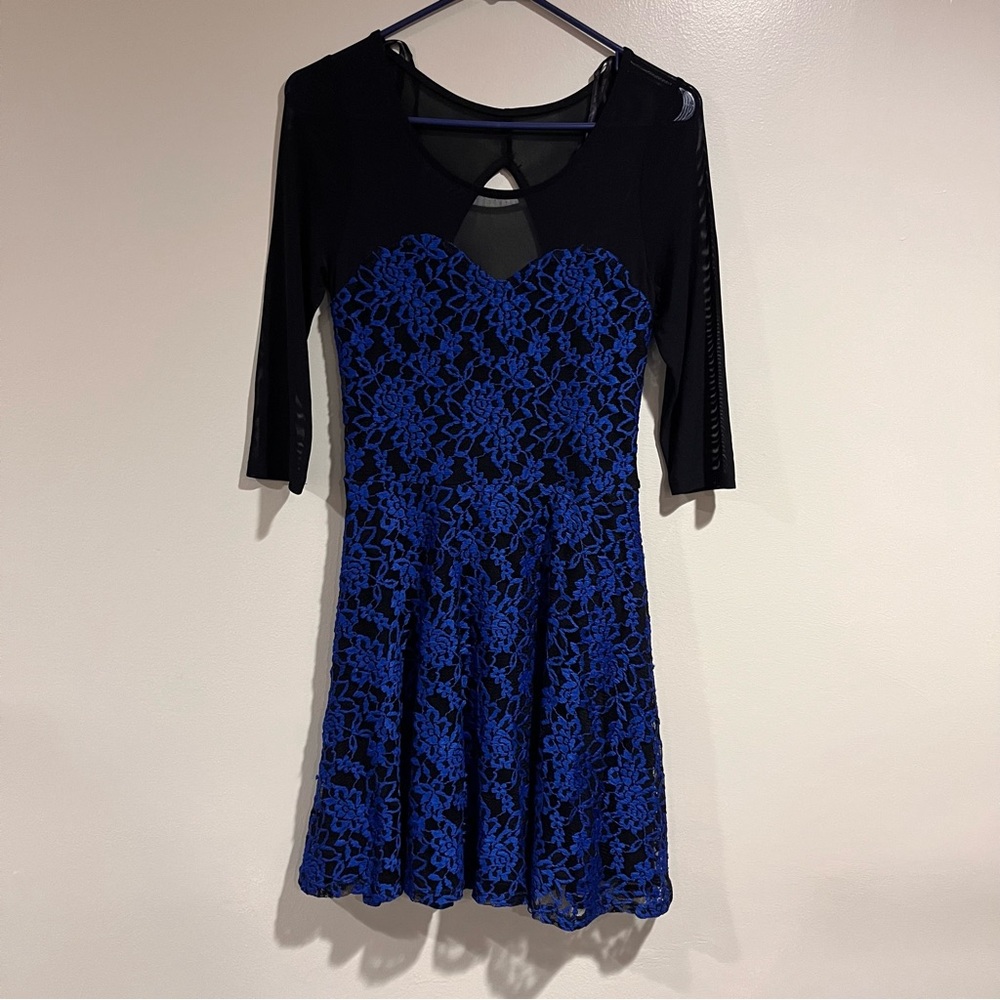 Blue and black long sleeve dress